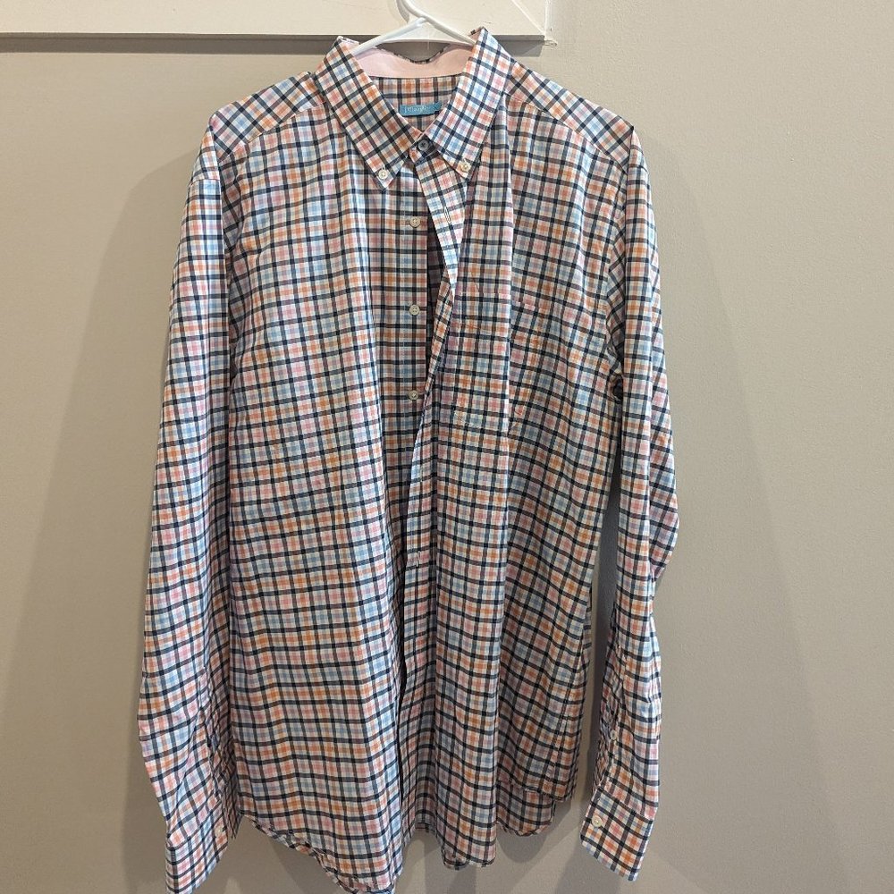 J. McLaughlin Plaid Button Down - Blue, Orange, Pink - Men's XL